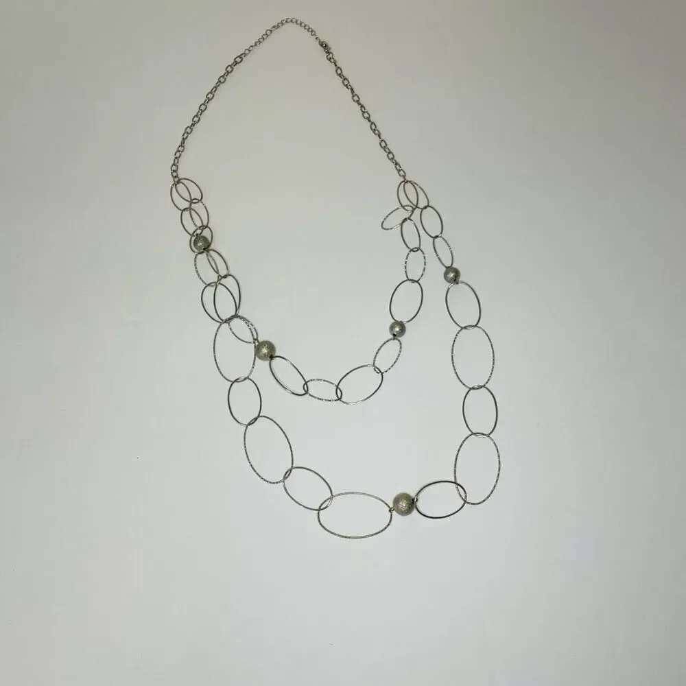 Double Strand Chain Fashion Necklace Silver Color